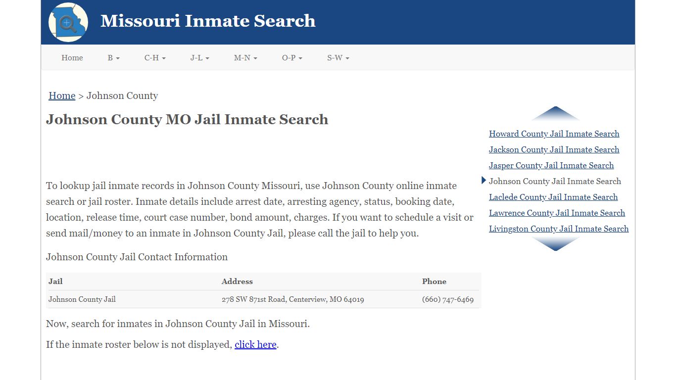 Johnson County MO Jail Inmate Search